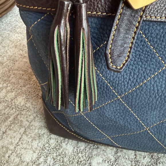 Dooney and Bourke Denim Color & Brown Leather Quilted Bag with Heart Accents - Picture 7 of 16